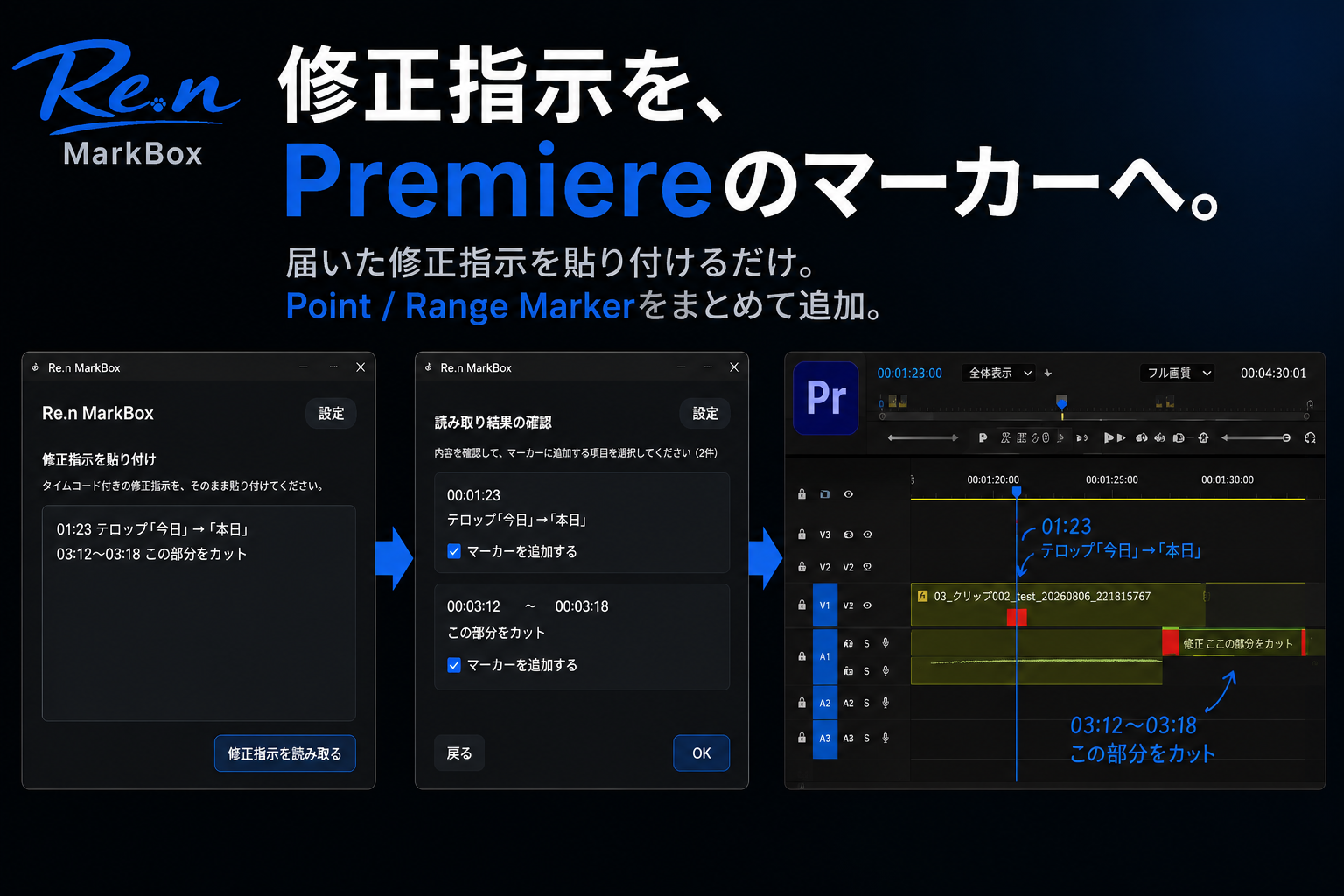 修正文章からPremiere ProのTimeline Markerを作るRe.n MarkBoxの流れ